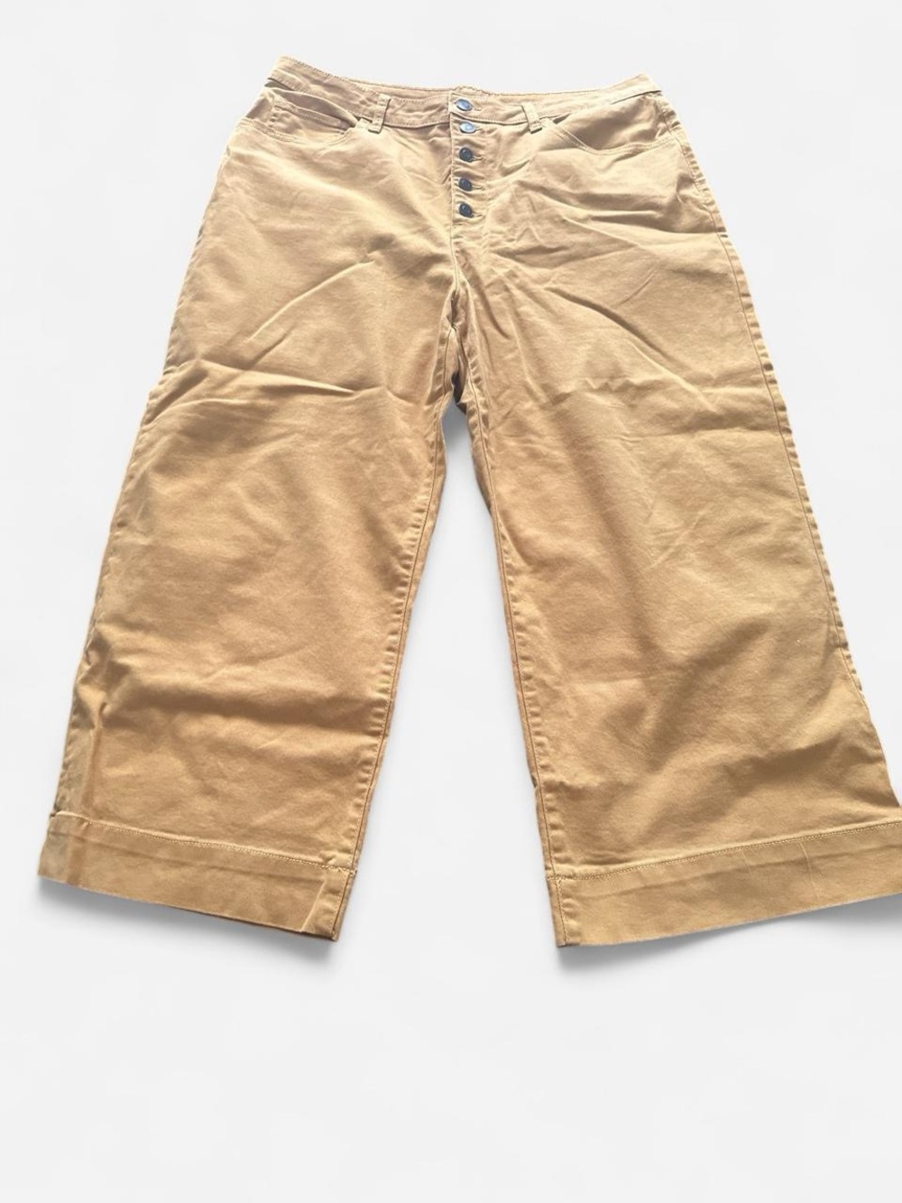 Time and Tru Womens Tan Wide-Leg Button-Fly Pants Mustard Yellow
